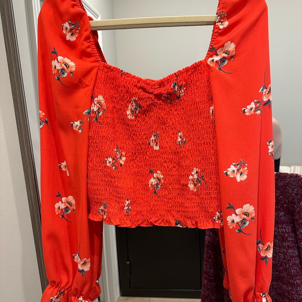 Floral Red Smocked Women's Top